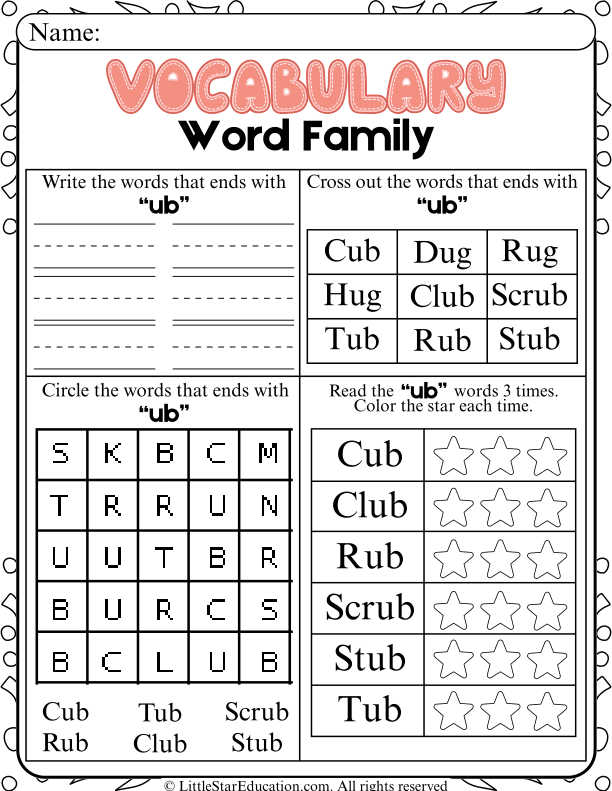 UB Word Family Phonics Practice for Early Readers