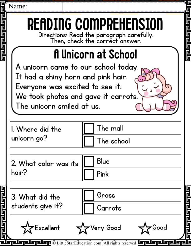 Unicorn Reading Comprehension Questions for Early Elementary
