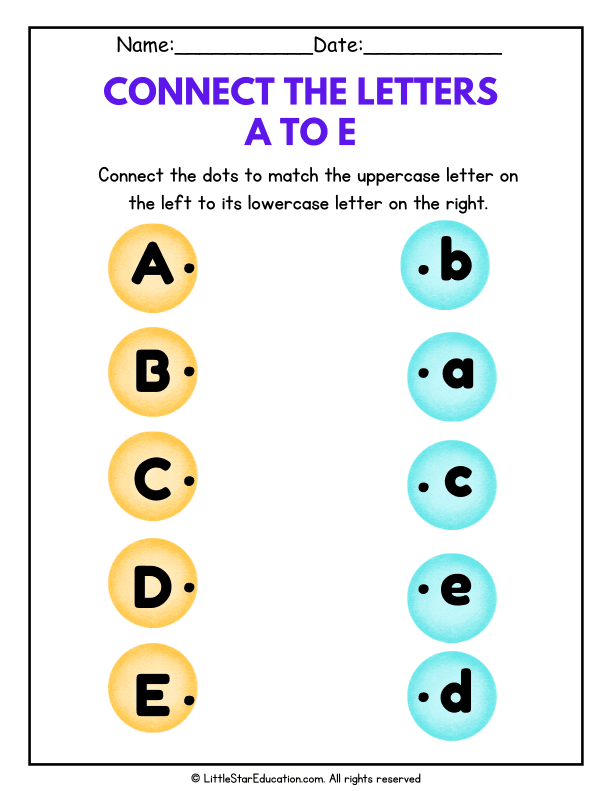 Uppercase and Lowercase Letter Matching A-E for Early Literacy