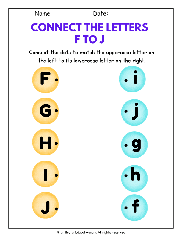 Uppercase and Lowercase Letter Matching F-J for Early Learners