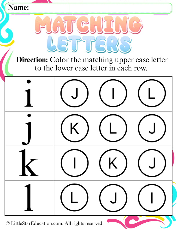 Uppercase and Lowercase Letter Matching I to L  for Early Learners
