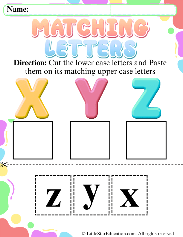 Uppercase and Lowercase Letter Matching X-Z for Early Learners