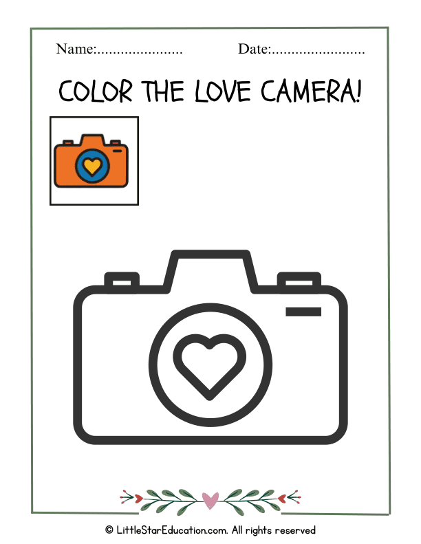 Valentine’s Day Art: Color the Love Camera for Preschool and Kindergarten