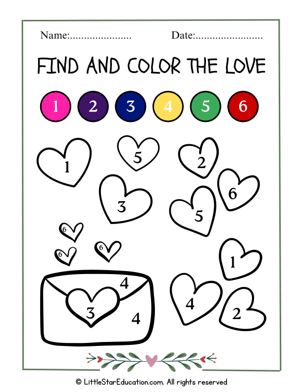 Valentine’s Day Color by Number Math for Pre-K and Kindergarten