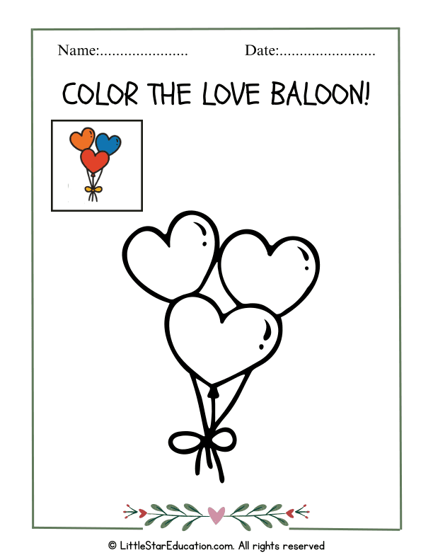 Valentine’s Day Coloring Page: Love Balloon Art for Preschool Kids