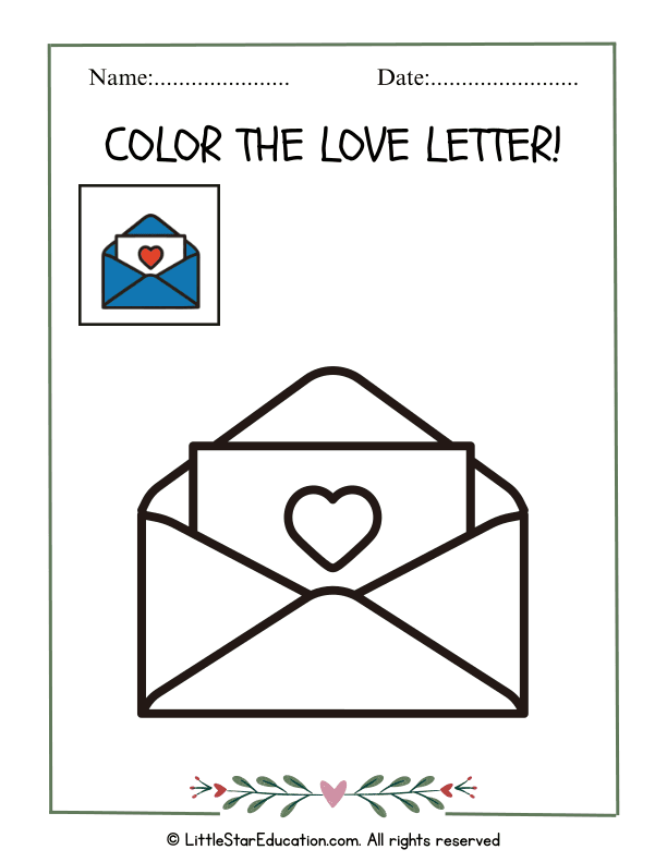 Valentine’s Day Coloring Page: Love Letter Art for Preschool and Kindergarten