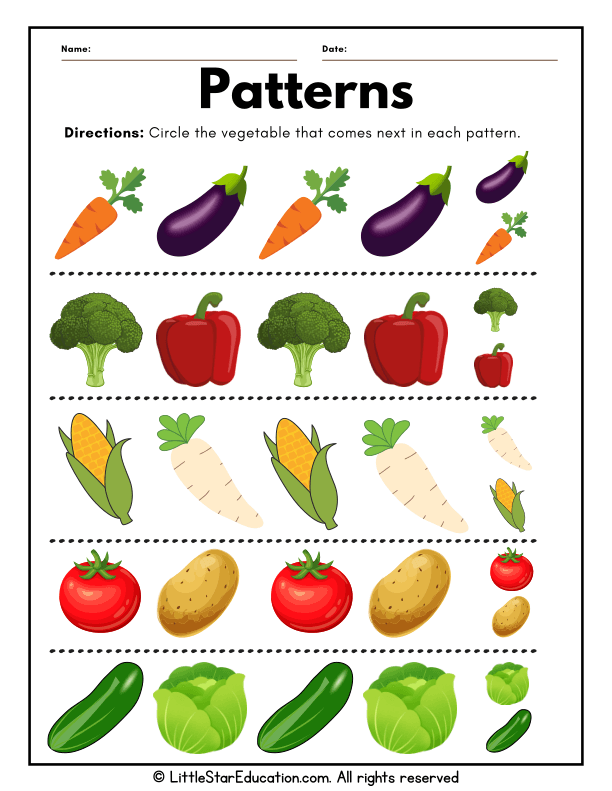 Vegetable Pattern Recognition for Preschool and Kindergarten Math