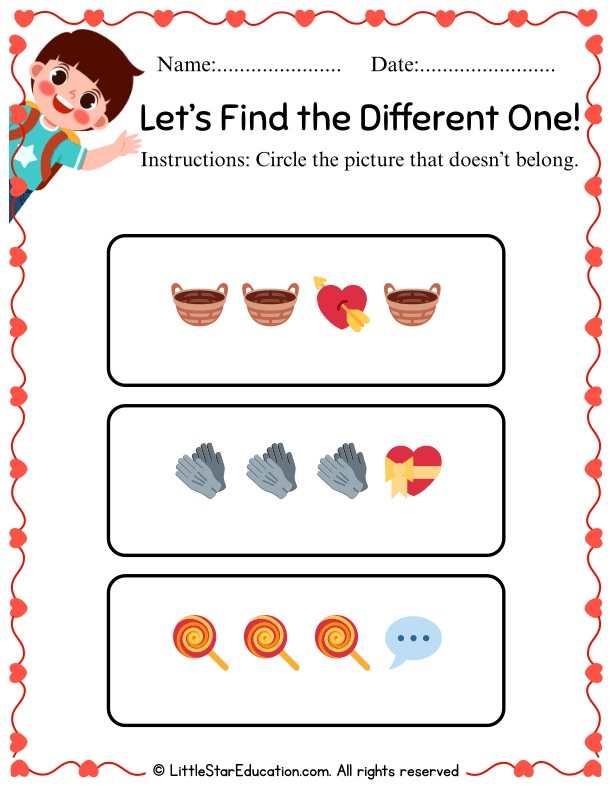 Visual Discrimination Practice: Find the Different Picture for Pre-K Math
