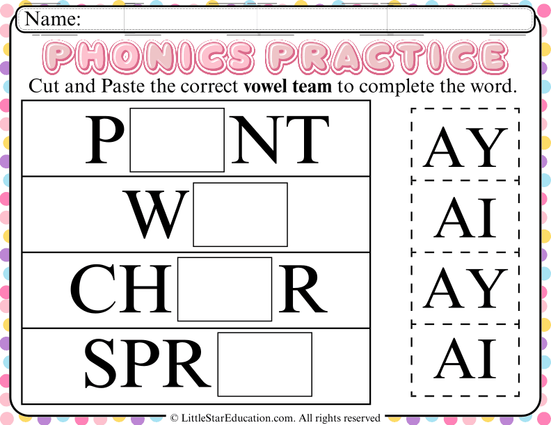 Vowel Team AI and AY Cut and Paste Practice for Early Readers