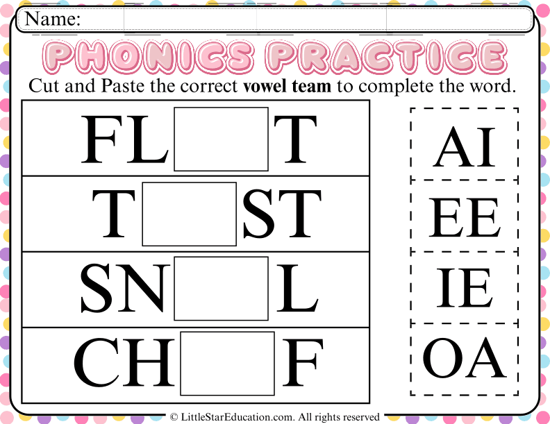 Vowel Team Cut and Paste Practice for Early Readers