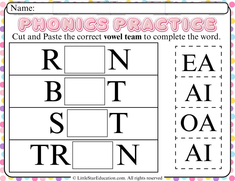 Vowel Teams Cut and Paste: Phonics Practice for Early Readers