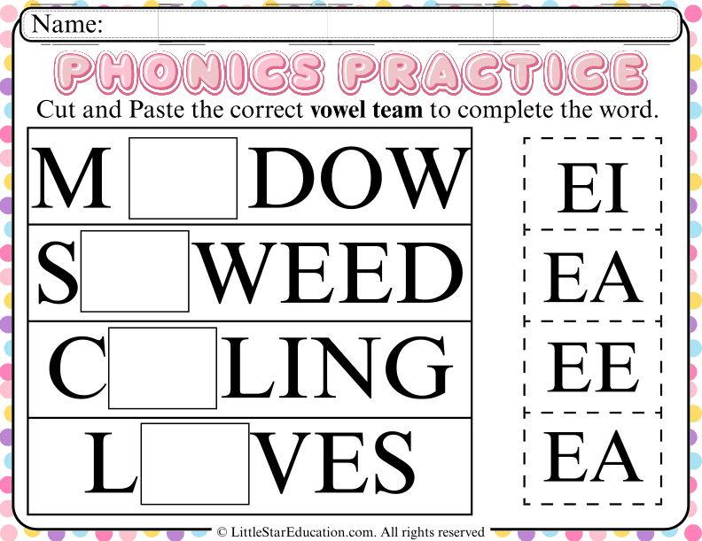 Vowel Teams Cut and Paste Practice for Early Readers