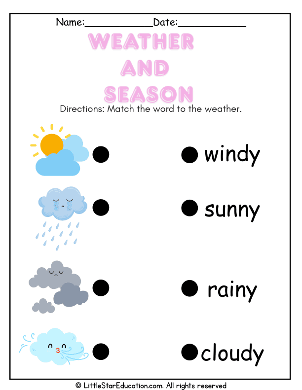 Weather Words Matching for Pre-K and Kindergarten Science