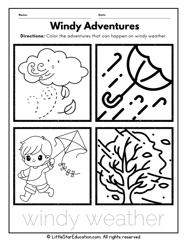Windy Weather Science Coloring for Preschool Exploration