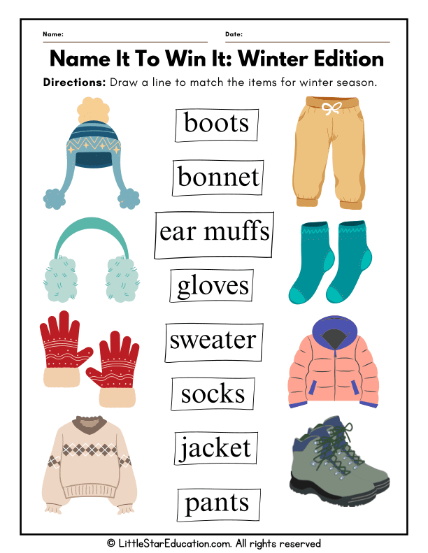 Winter Clothing Matching for Preschool Science Skills