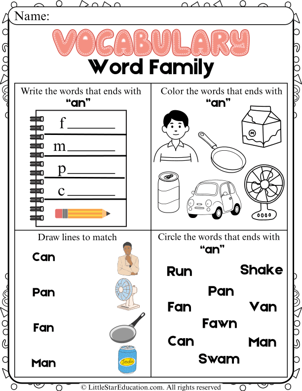 Word Family 'an' Practice: Find, Circle, and Color for Early Readers