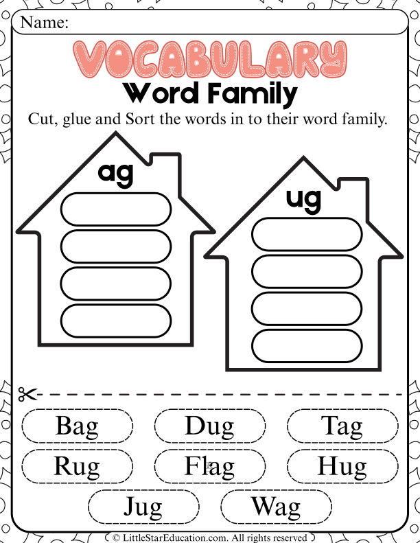 Word Family Sorting: Cut and Match -ag and -ug Words for Early Readers