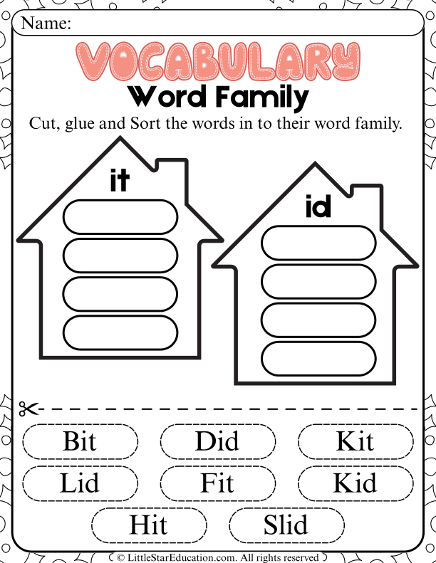 Word Family Sorting Cut and Paste for Early Readers