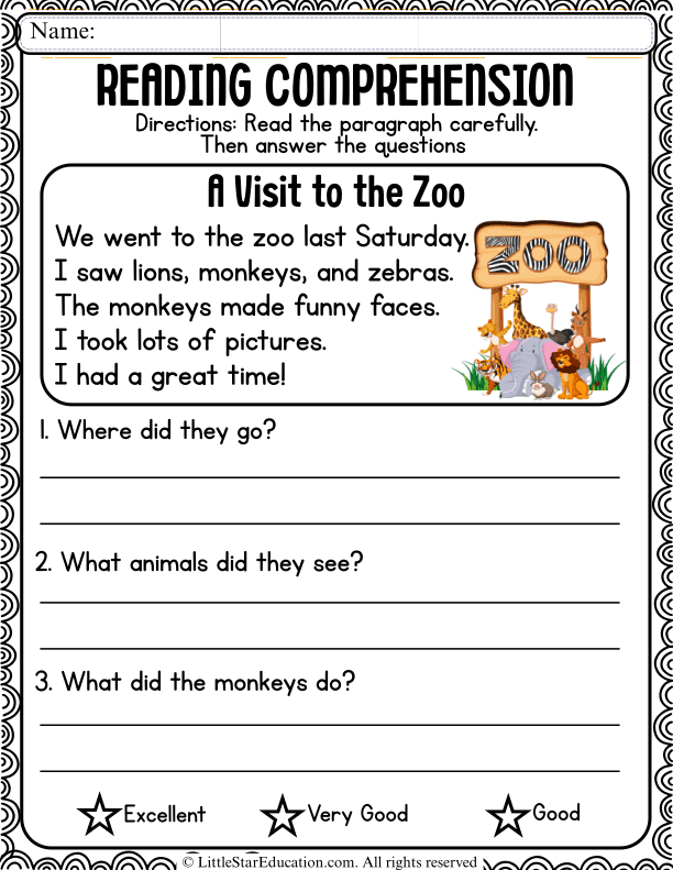 Zoo Reading Comprehension Questions for Early Elementary