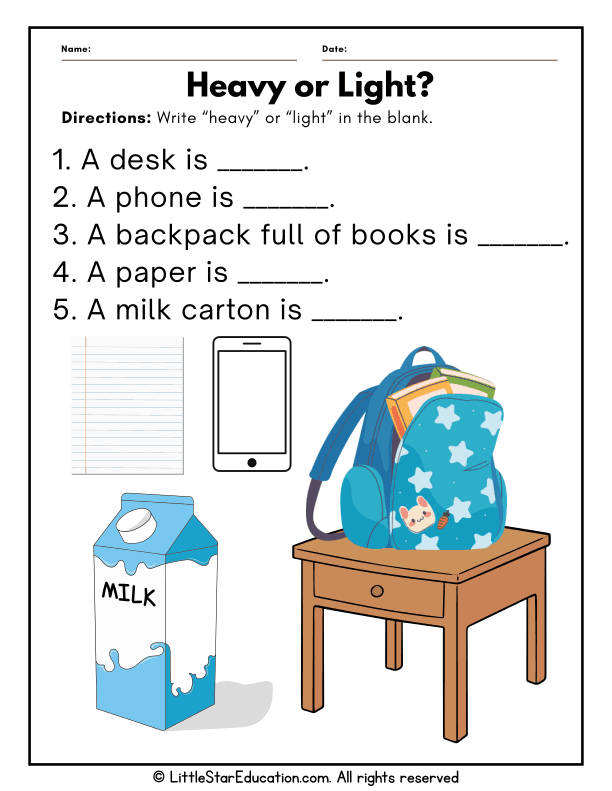Comparing Heavy and Light Objects for Early Math Skills