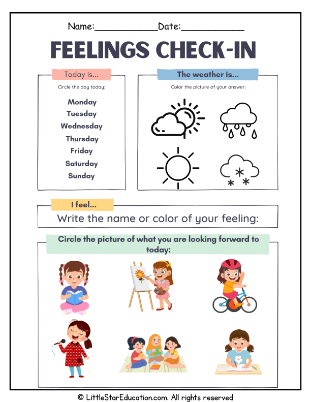 Fall Sel Check In Feelings Check-In for Preschool and Kindergarten SEL