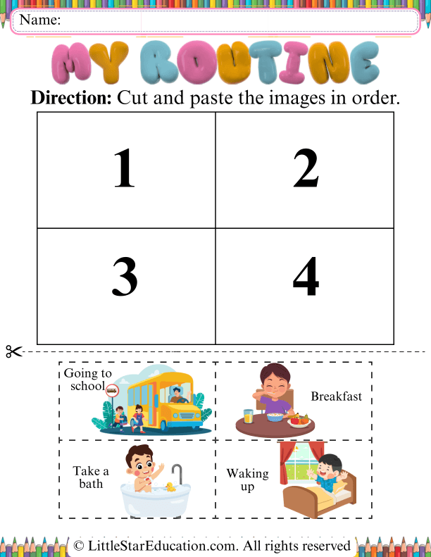 Morning to Night Daily Routine Sequencing for Preschool Health