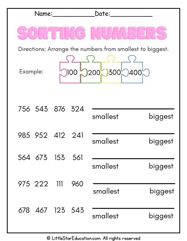 Number Ordering Practice: Arrange Numbers from Smallest to Largest