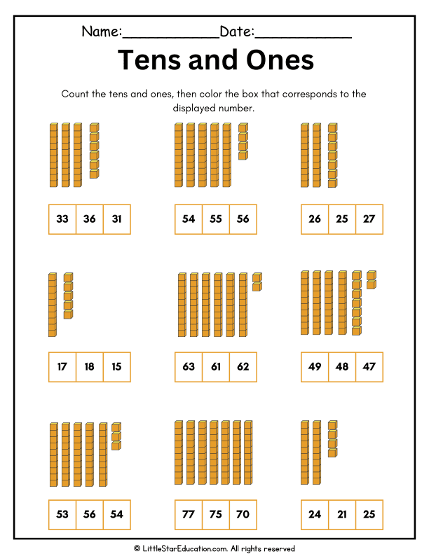 Place Value Practice: Counting Tens and Ones for First Grade Math