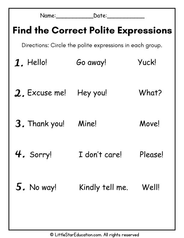 Polite Expressions Identification for Grade 1 English Language Arts