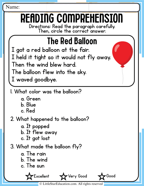 Reading Comprehension Questions for Early Elementary Students