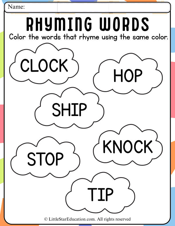 Coloring Worksheet Rhyme Rhyming Words Coloring Practice for Early Readers