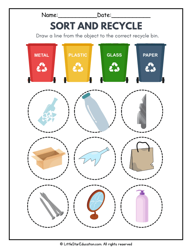 Building Sort Worksheet Sorting and Recycling Practice for Early Learners Science