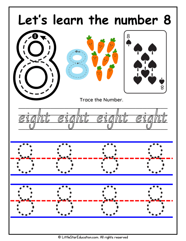 Tracing and Recognizing Number 8 for Preschool and Kindergarten Math