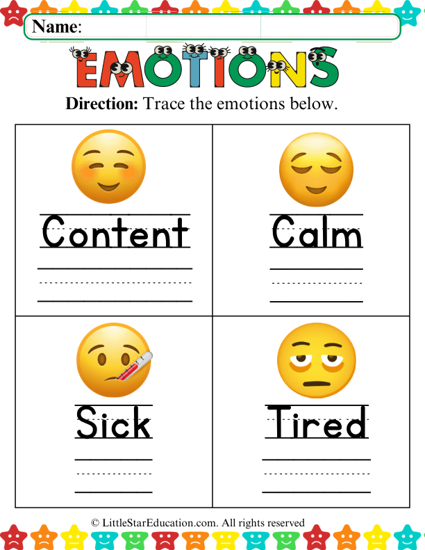 Tired Worksheet Tracing Emotions: Calm, Sick, and Tired for Preschool SEL