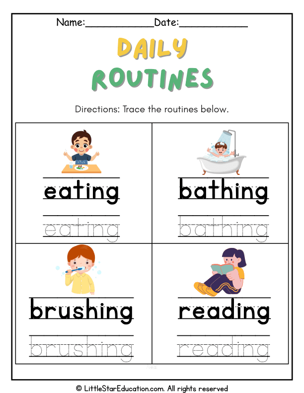 Tracing Healthy Daily Routines for Preschool and Kindergarten